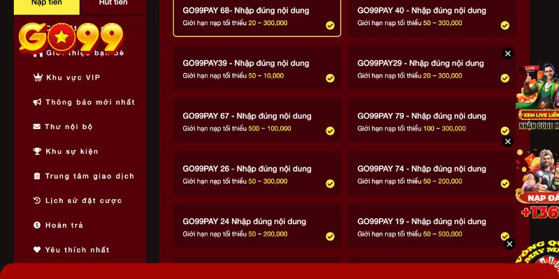 Chỉ từng bước giao dịch cập nhật số dư GO99